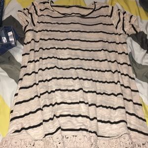 Xl cream black stripped shirt dress with lace trim